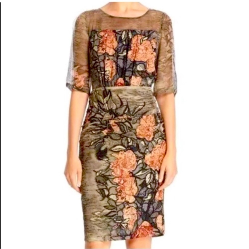 Anthropologie Tracy Reese Van Gogh Silk Dress Floral Size 2